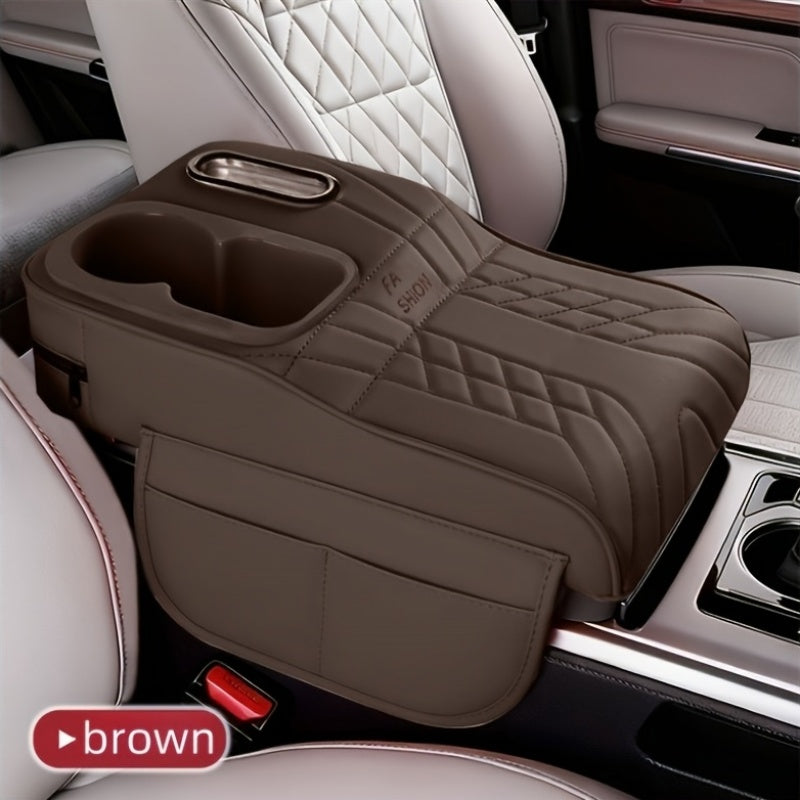 Car Center Armrest Pad with Cup Holder & Tissue Box – Height Elevating Console Cover, Multi-Color Storage Organizer for Vehicle Interior