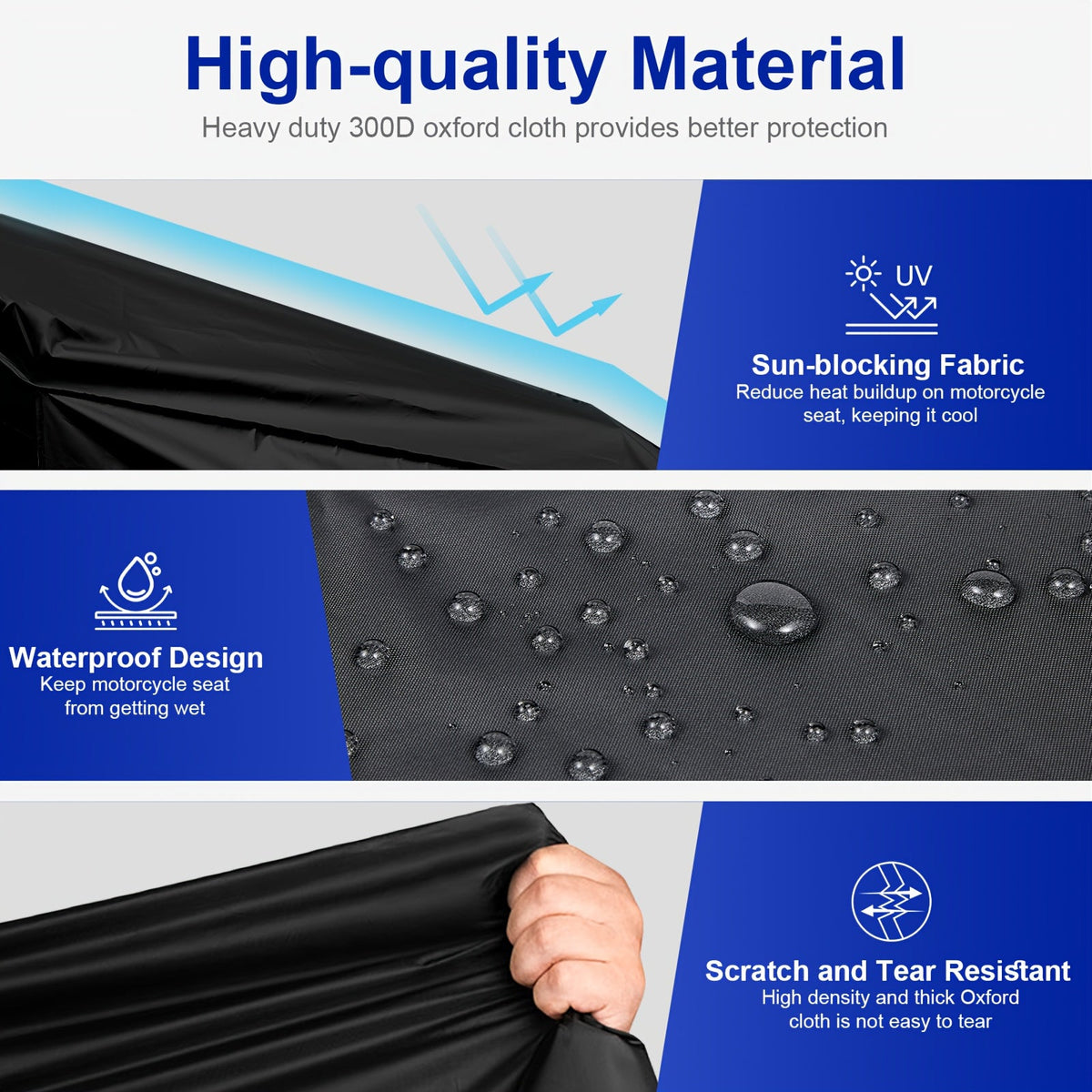 Motorcycle Seat Cover Waterproof 300D Oxford Cloth Half Cover – Rain Snow UV Protection for Touring Cruiser Bikes M 43in L 51in with Storage Bag