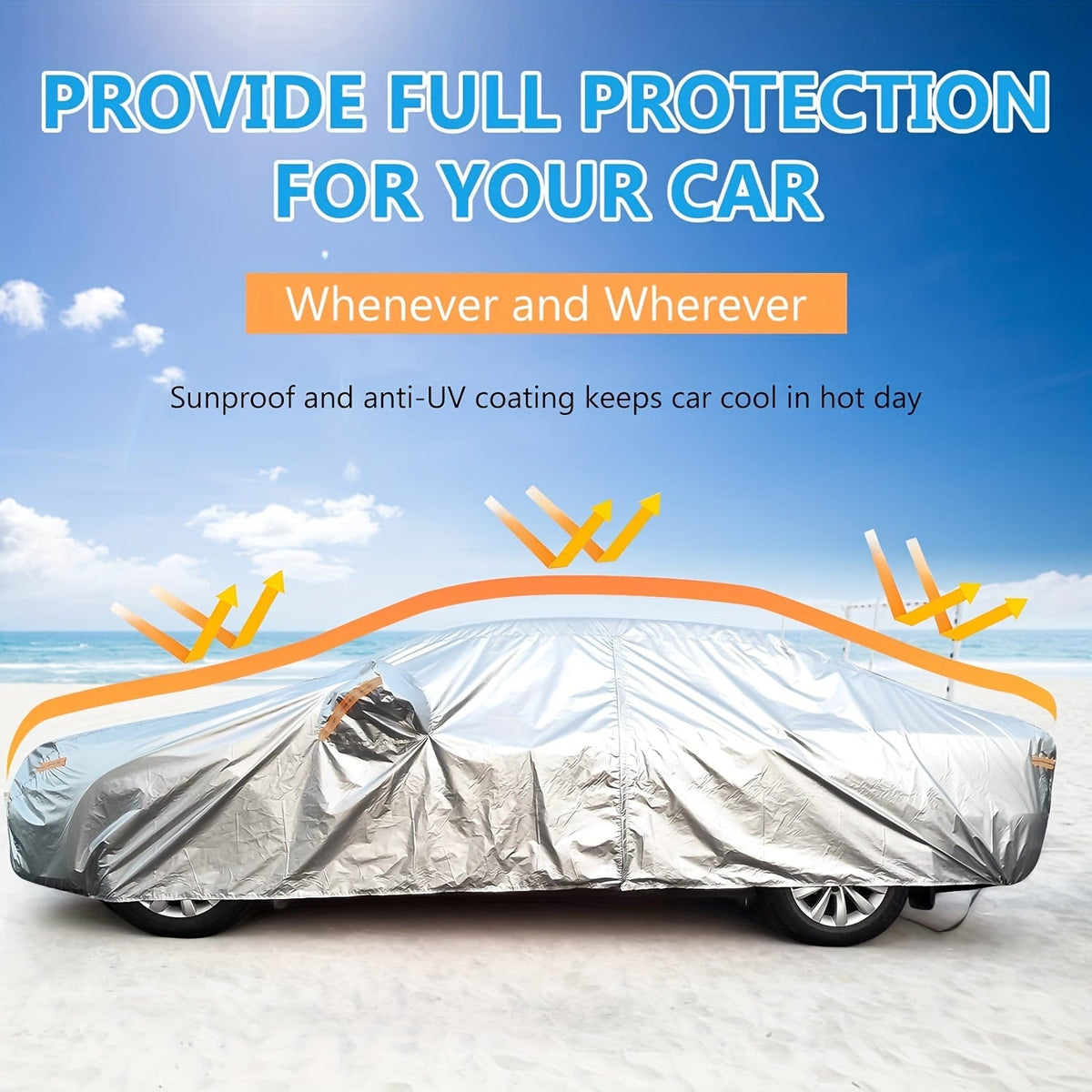 All-Season Waterproof Car Cover – 190T Oxford Cloth, UV Protection, Windproof, Fits Cars & SUVs 183–216 Inches, with Storage Bag (Silver)