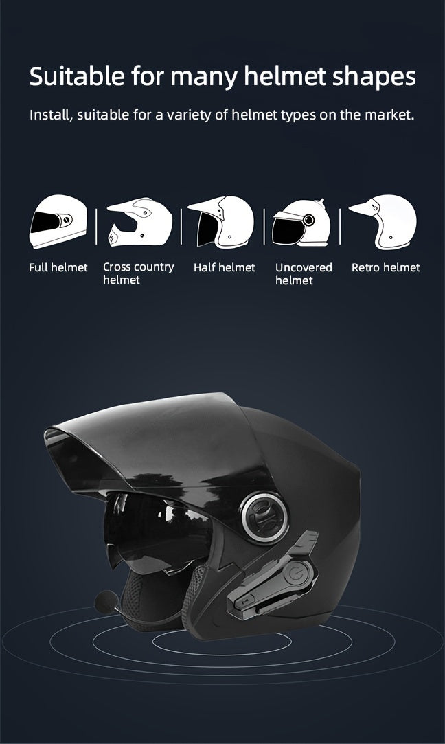 Motorcycle Helmet Bluetooth Intercom Headset – Wireless 2-Rider Communication, Compatible with Full-Face, 3/4 & Open-Face Helmets