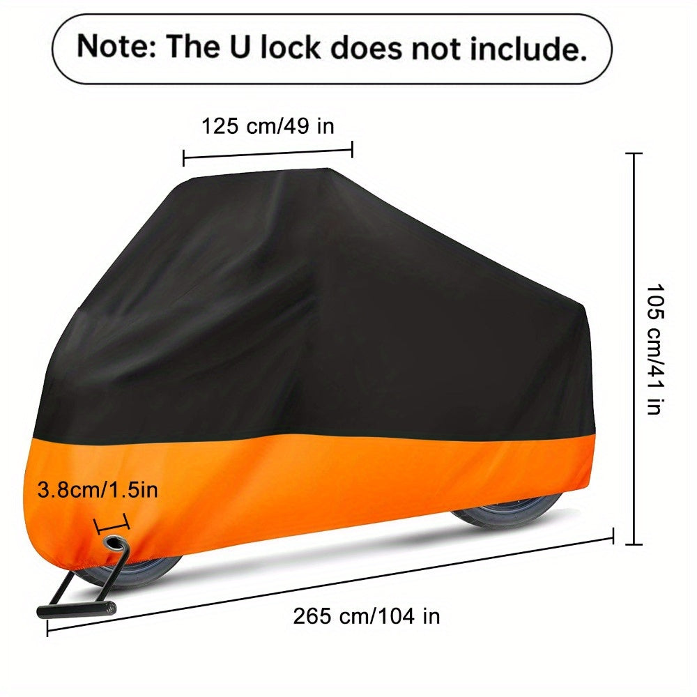 Motorcycle Cover 3XL Waterproof – 190T UV Protection, Tear-Resistant Fabric, Lock Holes, Outdoor Storage Cover with Towel | Black & Orange