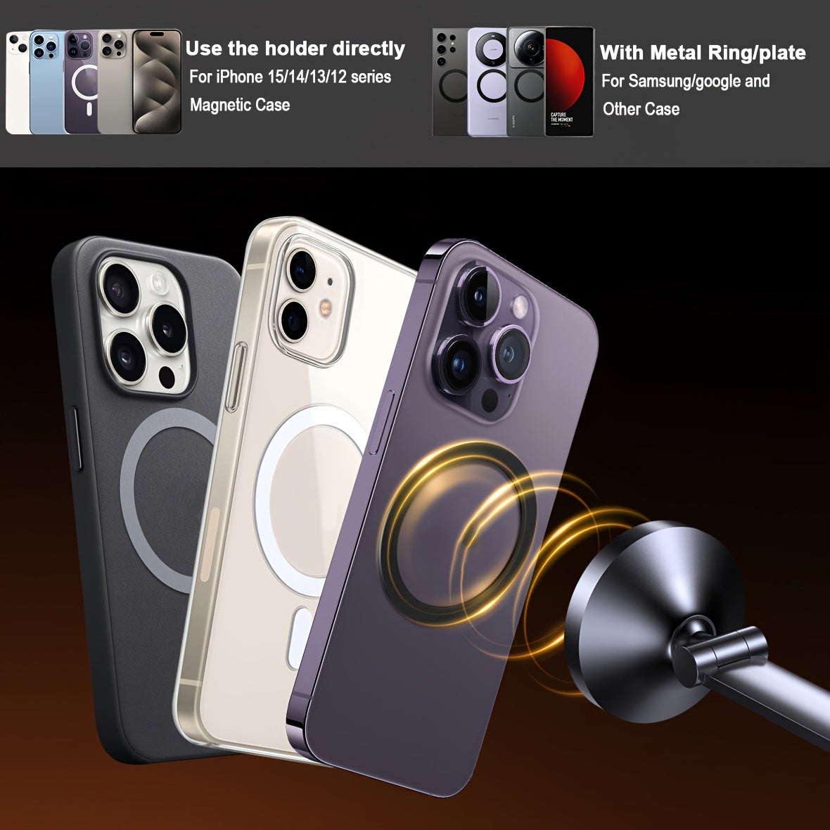 Magnetic Car Phone Mount – 360° Rotatable Dashboard Holder for iPhone & Smartphones | Strong Magnet Grip