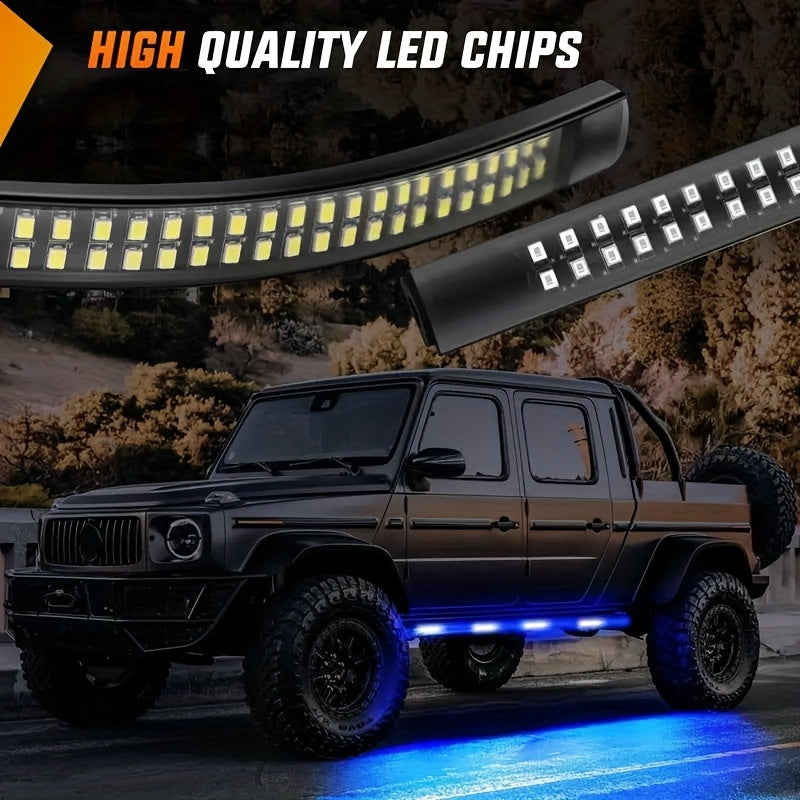 65-Inch Dual-Color LED Light Bar – Double Row Gradient Step & Rock Light for Pickup Truck, SUV, Ambient Lighting, Easy Install