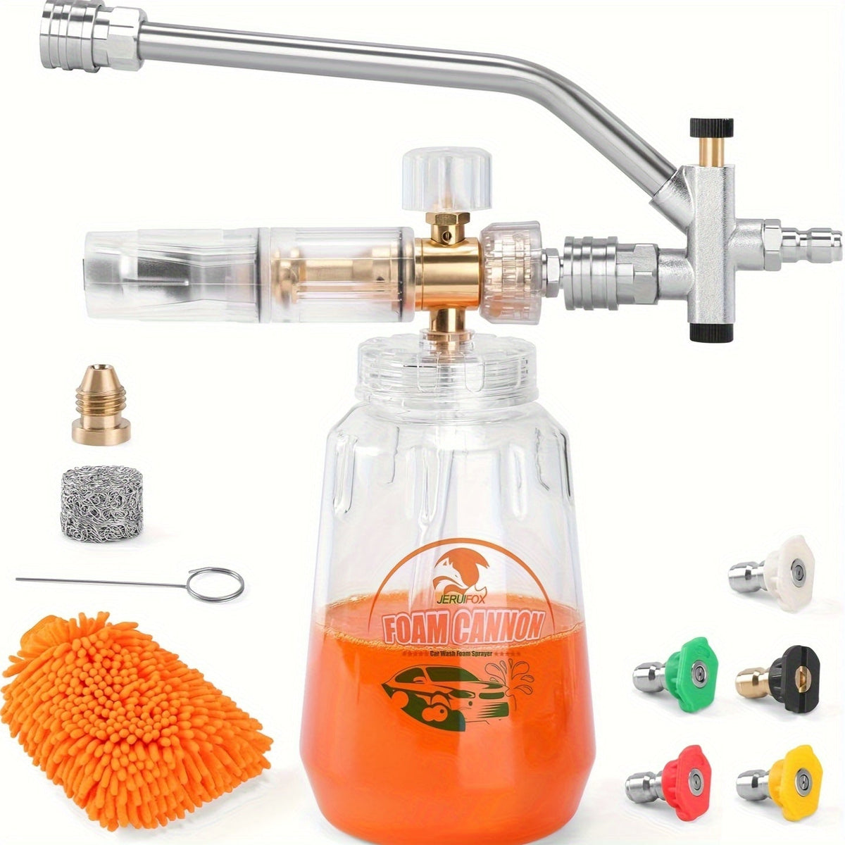 Pressure Washer Foam Cannon Kit 9-Piece – 5000 PSI Dual Connector | 5 Nozzle Tips & 1/4" Quick Connect | Car Wash Soap Sprayer