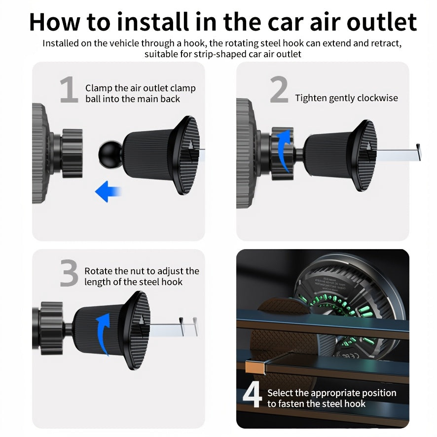 MagSafe Car Wireless Charger for iPhone 12-16, Magnetic Air Vent Mount, Qi1 Fast Charging, Dual Cooling Fans, Circular Design