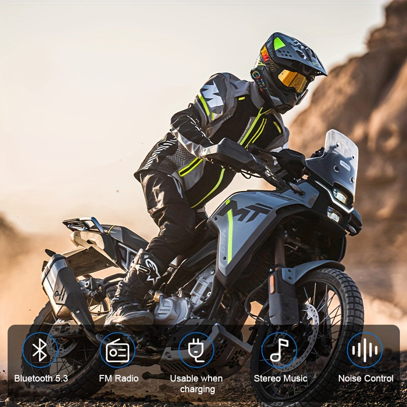 Motorcycle Helmet Headset 1000mAh Wireless Intercom Hands-Free Calls Music Voice Control Noise Cancelling HD Speakers Long Battery Life for Riders Black