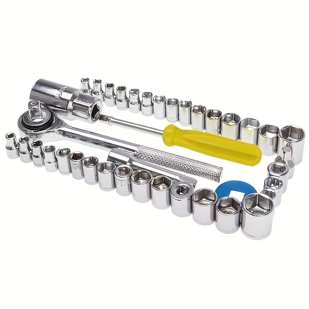 Socket Wrench Set 40-Piece Professional Hand Tool Kit with Ratchet Drive & Extension Bars for Car Repair, Home & DIY