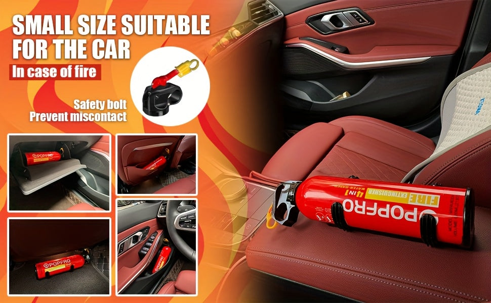 Portable Fire Extinguisher 4-in-1 for Home Garage Kitchen Car, Non-Toxic Easy-Clean Formula, Wall-Mounted, for Electrical & Textile Fires, 1 or 8 Bottles