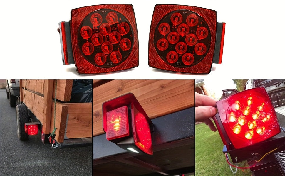 12V LED Trailer Tail Lights – Square Stop, Turn Signal, Brake & License Plate Light Kit for Trailers Under 80", Boat, RV, Camper & Utility Trailer