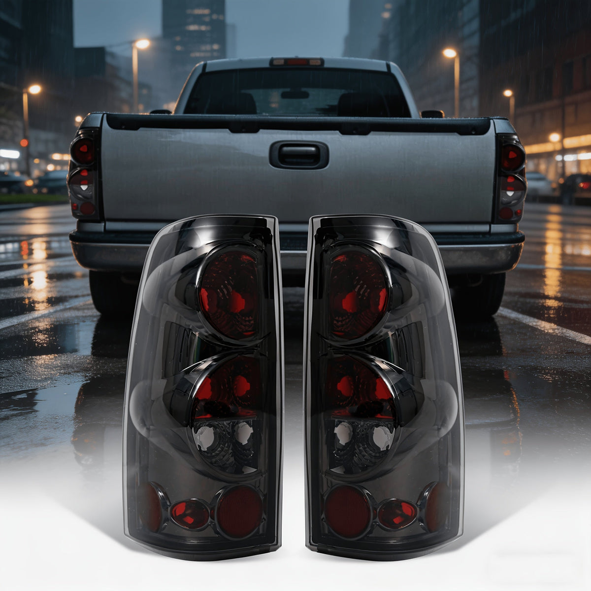 Tail Lights for Chevy Silverado 1500 2500 3500 & GMC Sierra 1999-2006 – Direct Replacement Taillights Assembly, Black Housing, Red or Smoked Lens (No Bulbs, Pair)