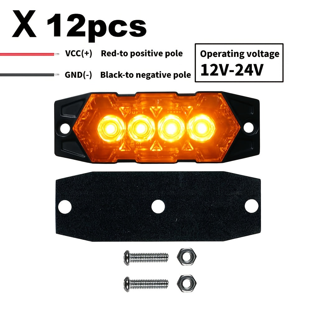 LED Off-Road Work Light 12-Pack, 12V-24V Universal Heavy-Duty LED Pods for ATV UTV Boat Bike, Amber White Red, Waterproof Auxiliary Driving Lights for Off-Road Vehicles