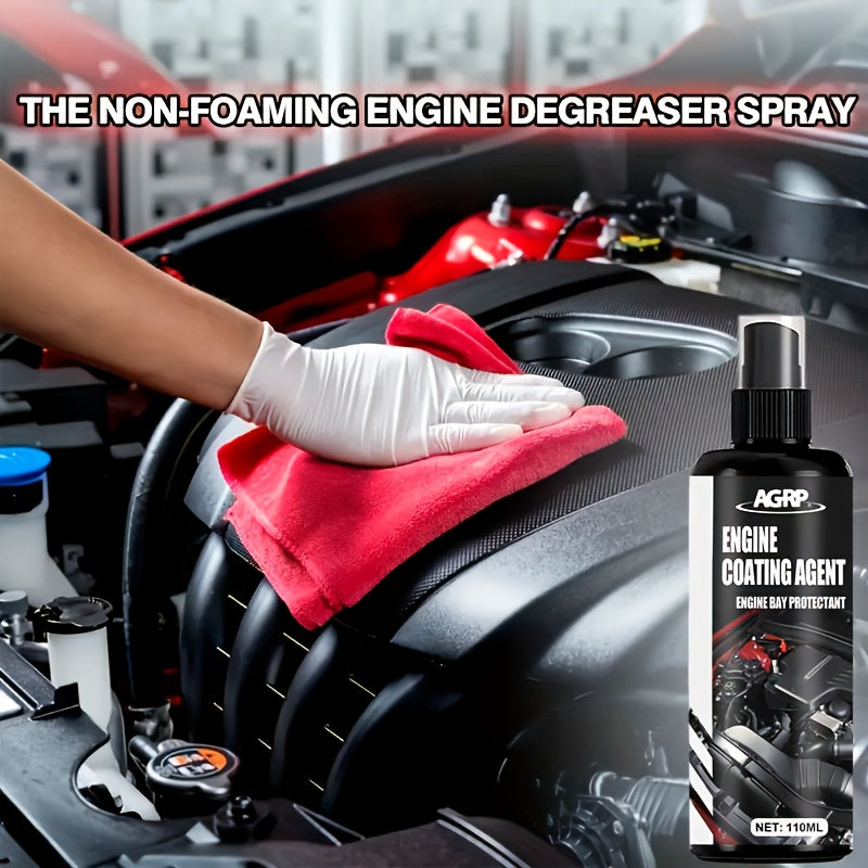 Engine Bay Plastic Restorer Spray – High-Gloss UV & Heat Protection Coating for Engine Compartment, 3.72oz + Sponge