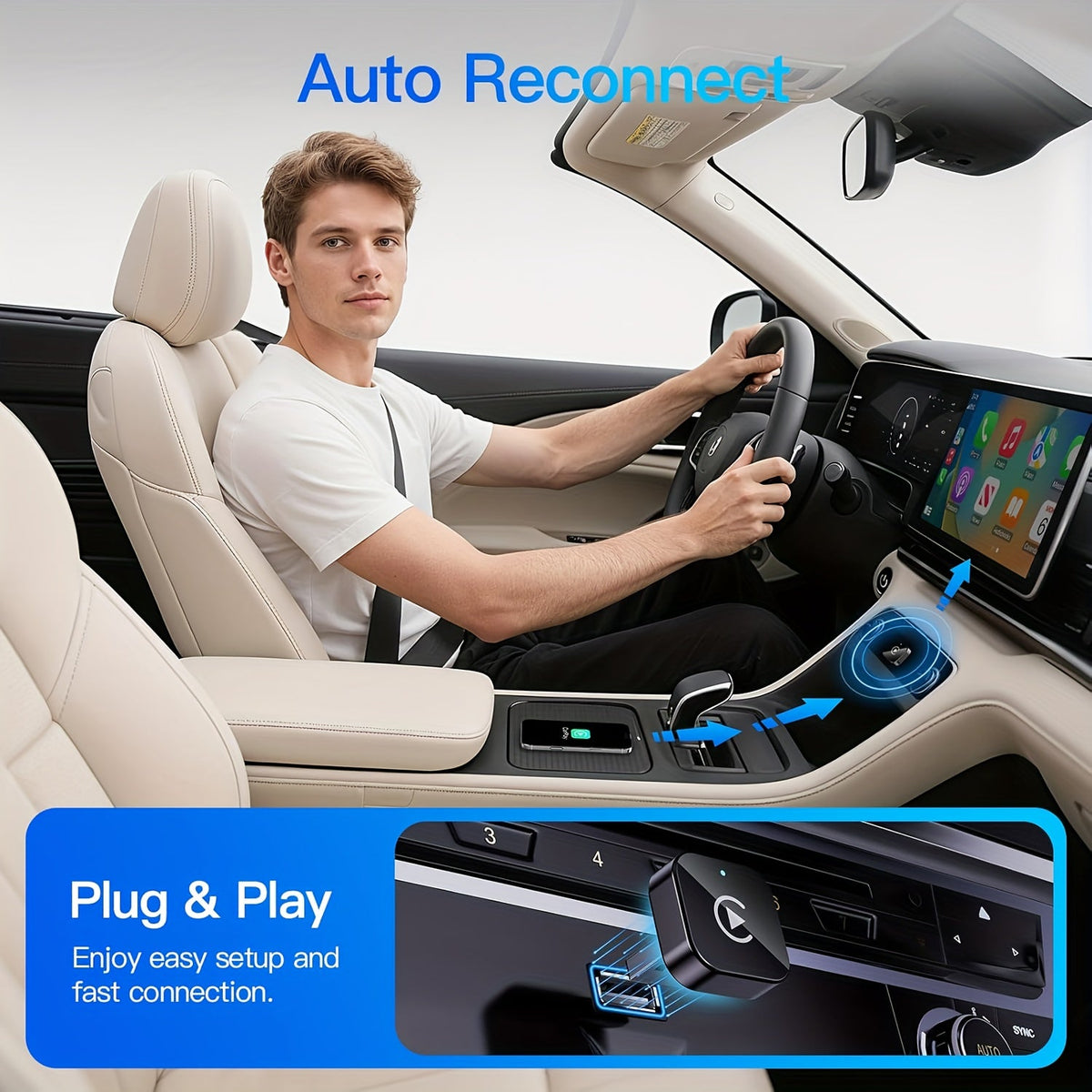 Wireless CarPlay Adapter 2-in-1 – Wired to Wireless CarPlay & Android Auto, Mini USB + Type-C, Fast Stable Connection | iOS 10+ & Android 11+