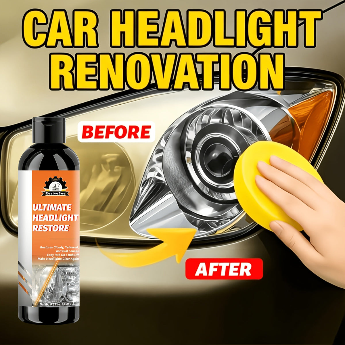 Headlight Restoration Kit No-Polish Formula, Instantly Clears Cloudy Lenses, Enhances Visibility & Brightness, Easy Car Headlight Cleaner & Repair Solution, 1-Pack / 4-Pack