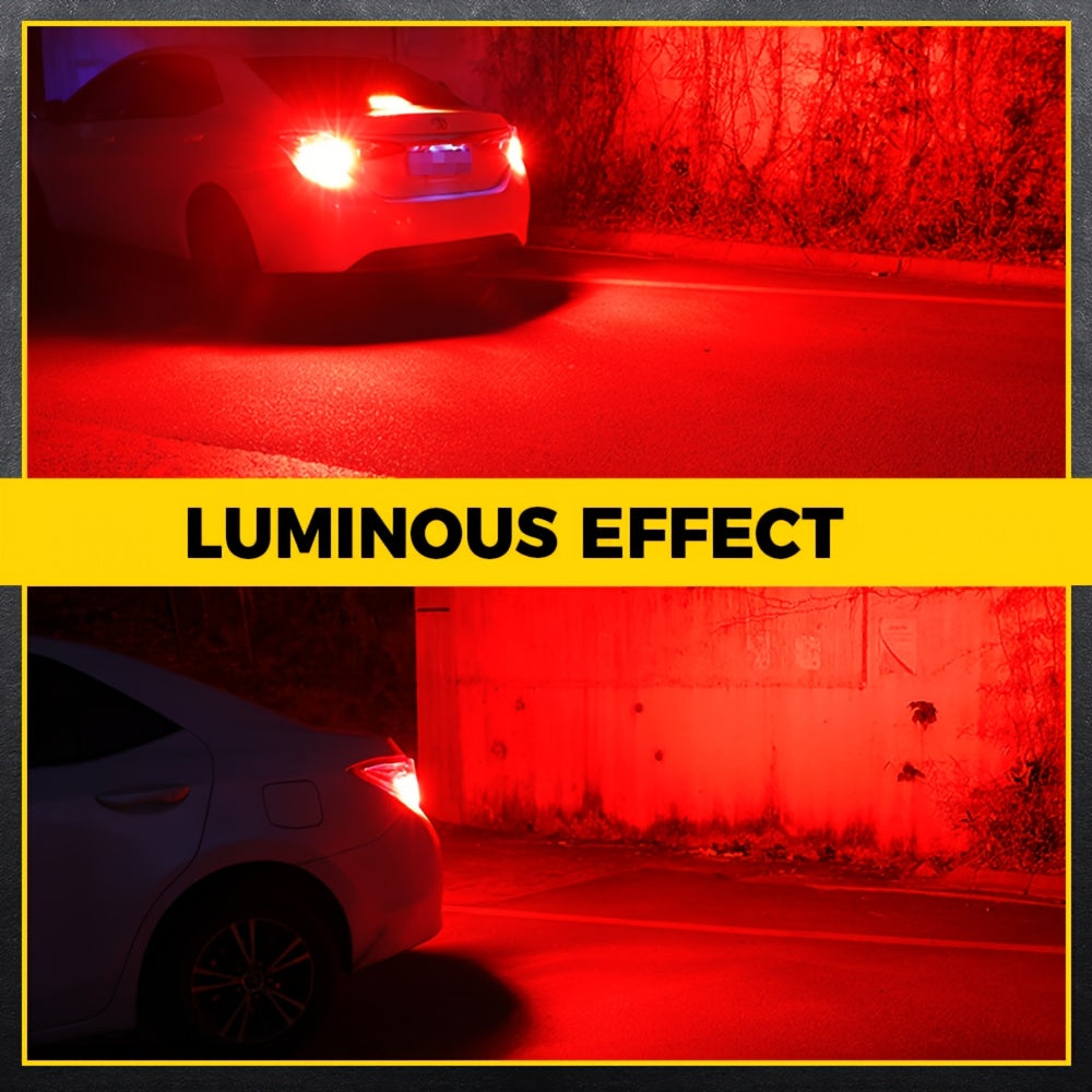 LED Brake Light Bulbs 2pcs 3-Flash Warning, Red Stop Tail Parking Light, Fits 3157 3156 1156 1157 7443 7506, No Error Canbus Compatible