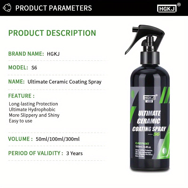 Ceramic Car Coating Spray – Paint Protection & Renewal Agent, Fast-Acting Hydrophobic Shield for All Car Surfaces | Multi-Size Options