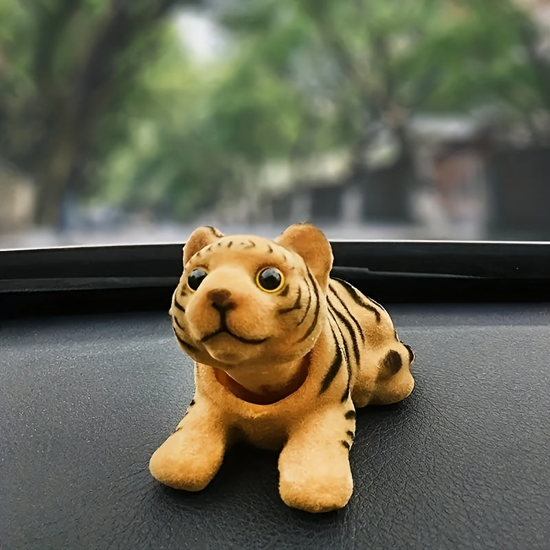 Bobblehead Tiger Car Dashboard Ornament Resin Shaking Head Tiger Figure Cute Car Interior Decoration Accessory Yellow 1pc