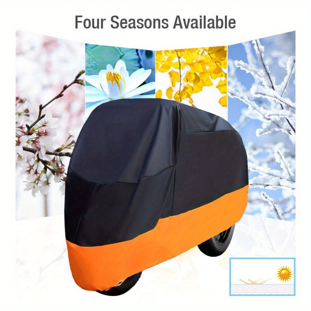 Motorcycle Cover 3XL Waterproof – 190T UV Protection, Tear-Resistant Fabric, Lock Holes, Outdoor Storage Cover with Towel | Black & Orange