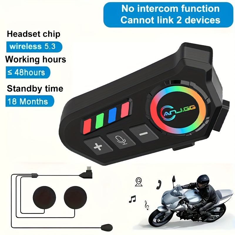 Motorcycle Helmet Headset 1000mAh Wireless Intercom Hands-Free Calls Music Voice Control Noise Cancelling HD Speakers Long Battery Life for Riders Black