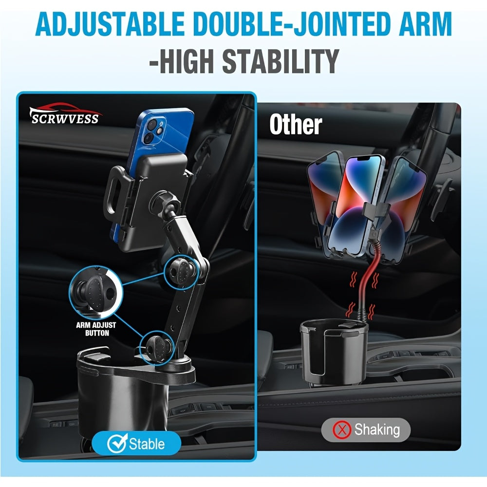 Car Cup Holder Extender 2-in-1 – Swivel Phone & Cup Holder for Car SUV Truck with Shock Trim, Black