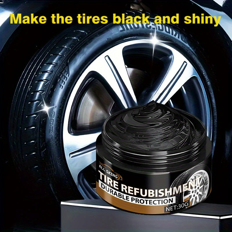 Tire Blackening Wax 30g + Sponge – Long-Lasting Shine, Scratch Concealment & Wheel Restoration for Car Bike Motorcycle | Deep Black Polish