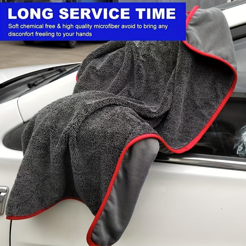 XXL Microfiber Car Drying Towel 2-Pack, Twist Ring Super Absorbent, Thickened for Cars Trucks Boats — Red & Gray Detail Cloth
