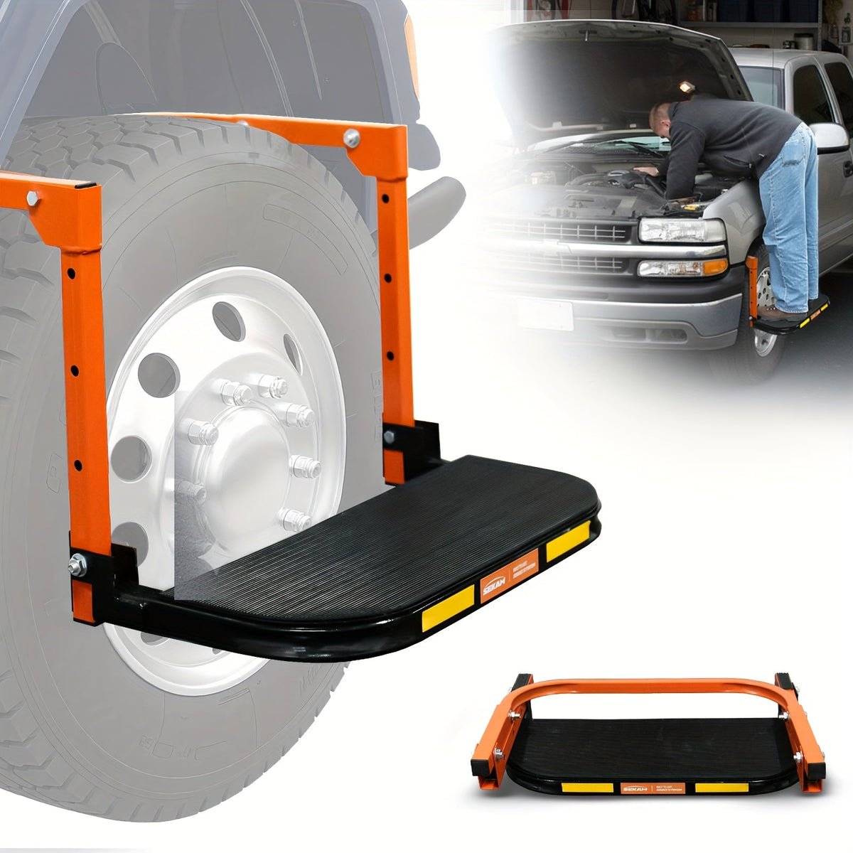 Tire Step Ladder for Truck SUV – Foldable Anti-Slip, Adjustable Height, 300/650 Lbs Capacity, Fits Tires Up to 13.5" Wide, Telescopic Roof Rack Climbing Step for Trailer Pickup