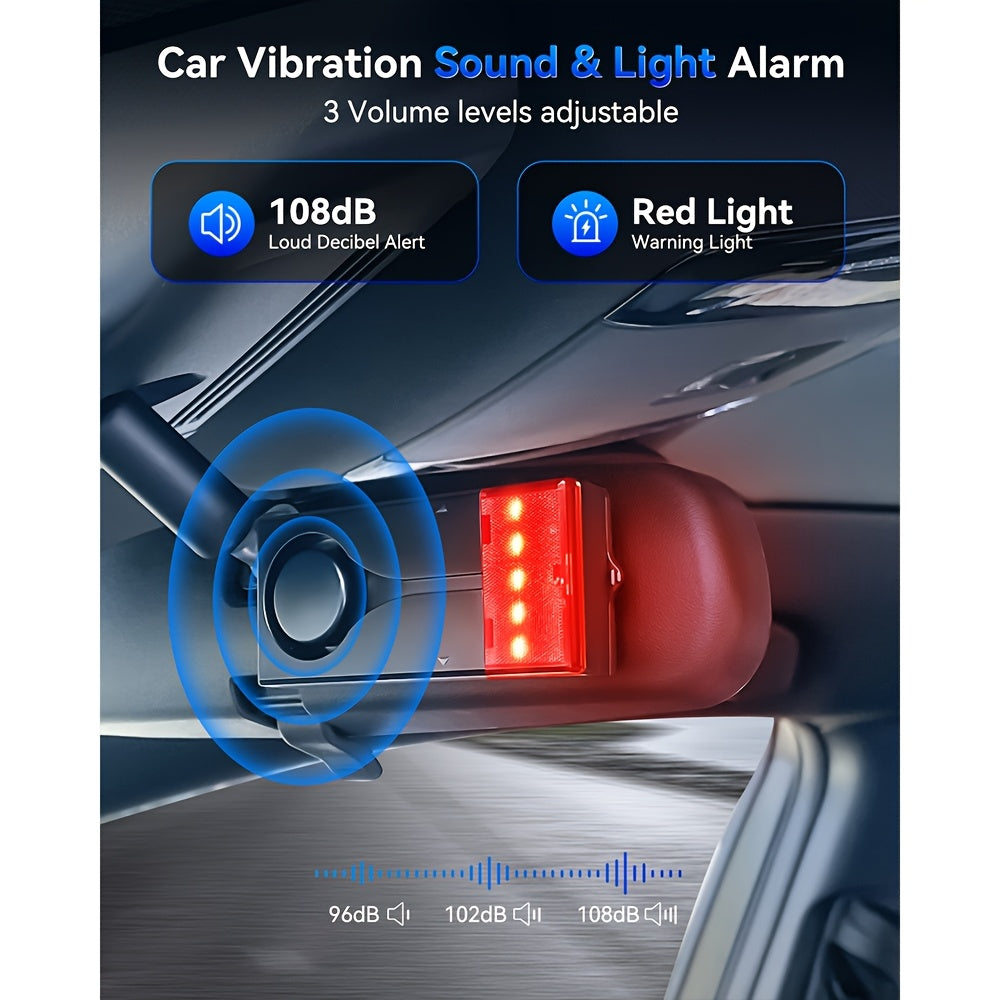 Car Vibration Alarm System 108dB – Wireless Remote Anti-Theft Sensor with LED Flashing Light, 3D Accelerometer, Magnetic Mount, Universal Vehicle Security Alert
