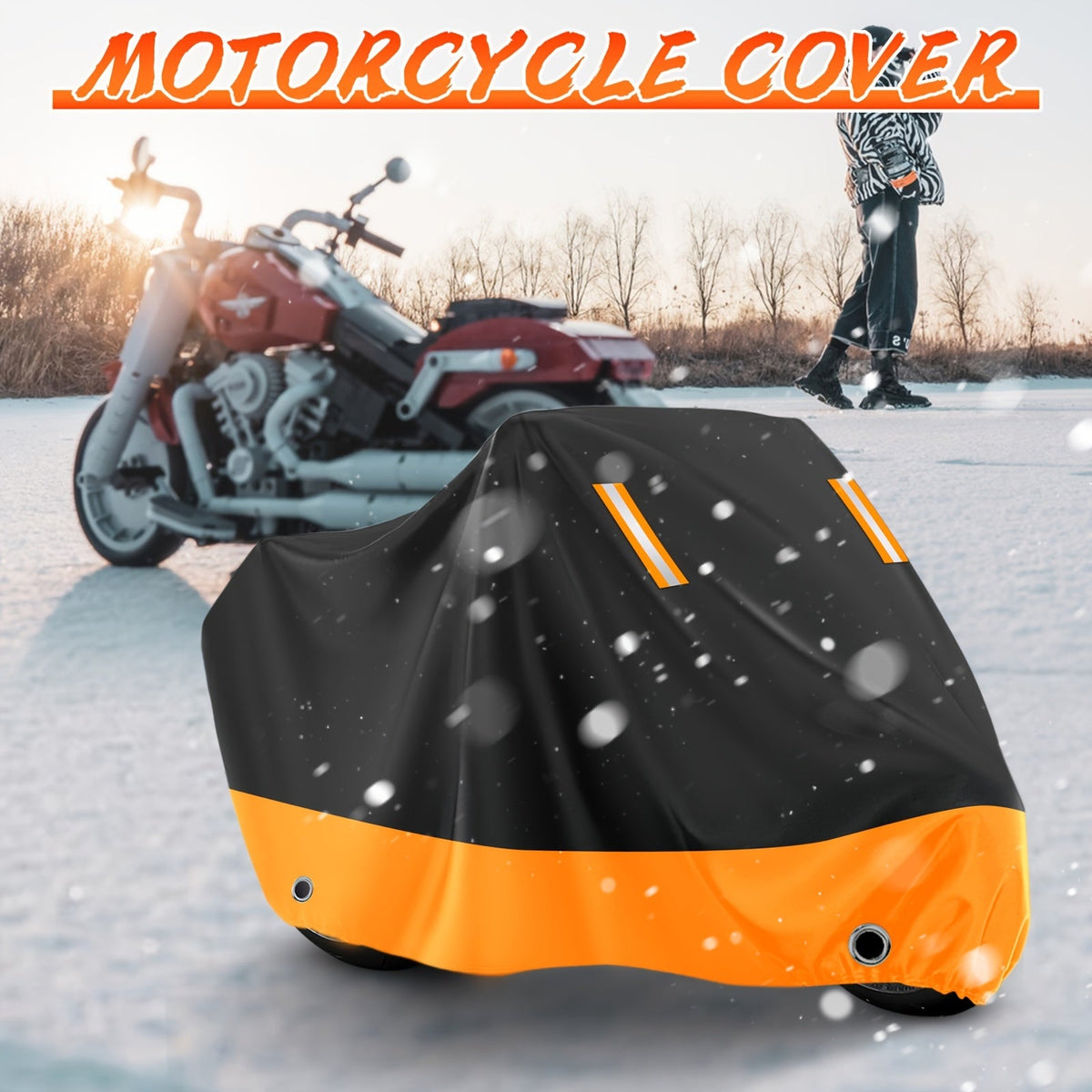 Motorcycle Cover Waterproof 210D Oxford Cloth - All-Weather UV & Dust Protection, Reflective Strips, Fits Harley Honda Suzuki & More, Black Orange, M XL XXL XXXL