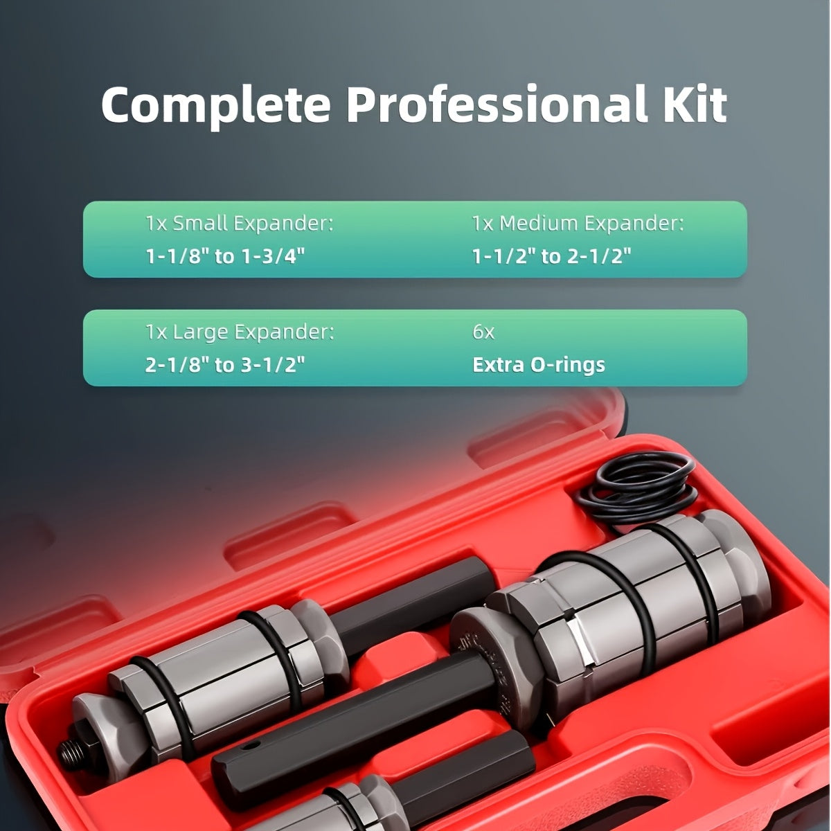 Exhaust Pipe Expander Tool Set 3pc | 1-1/8" to 3-1/2" Silencer Expansion Kit with 12 O-Rings for Cars Trucks Universal Fit