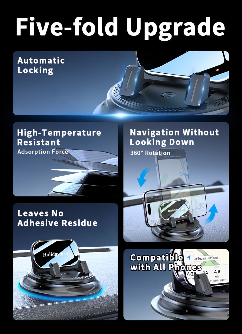 Car Phone Mount 360° Rotating Upgraded Hands-Free Holder, Universal Dashboard Windshield Stand for iPhone and Android Smartphones, Black