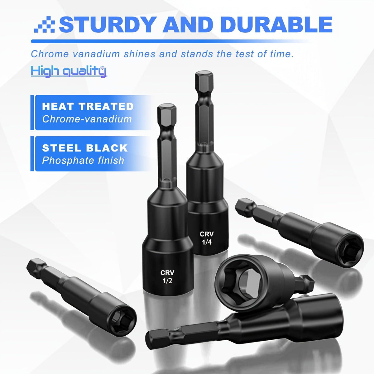 Magnetic Nut Driver Set 15pcs – 1/4" Hex Shank, SAE 1/4"-9/16" & Metric 6-14mm, Chrome Vanadium Steel, Impact Driver Compatible