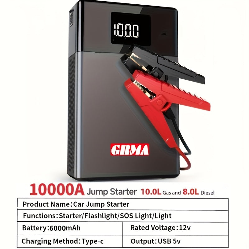 Portable Jump Starter 12V Lithium, Car Battery Booster for Up to 9L Gas / 6.5L Diesel, Ultra-Safe with LCD Display, Optional Air Pump