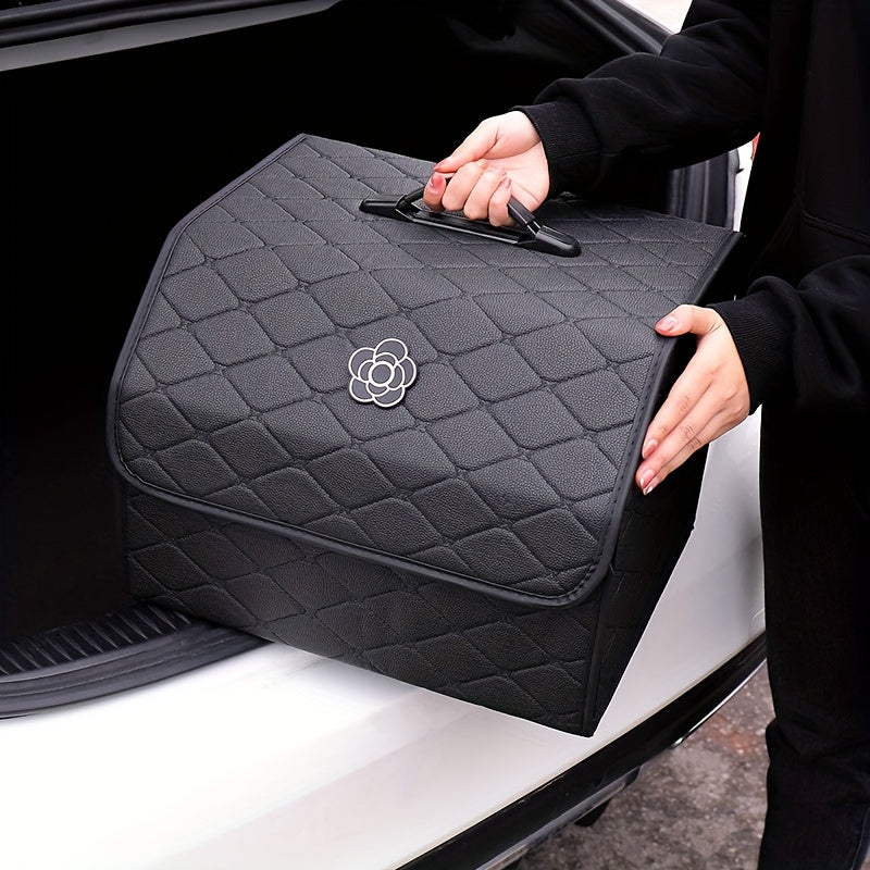 Car Trunk Organizer Foldable Large Capacity - Collapsible Cargo Storage Box for SUV Truck Van, Sturdy Reinforced Walls, Black White, Small & Large