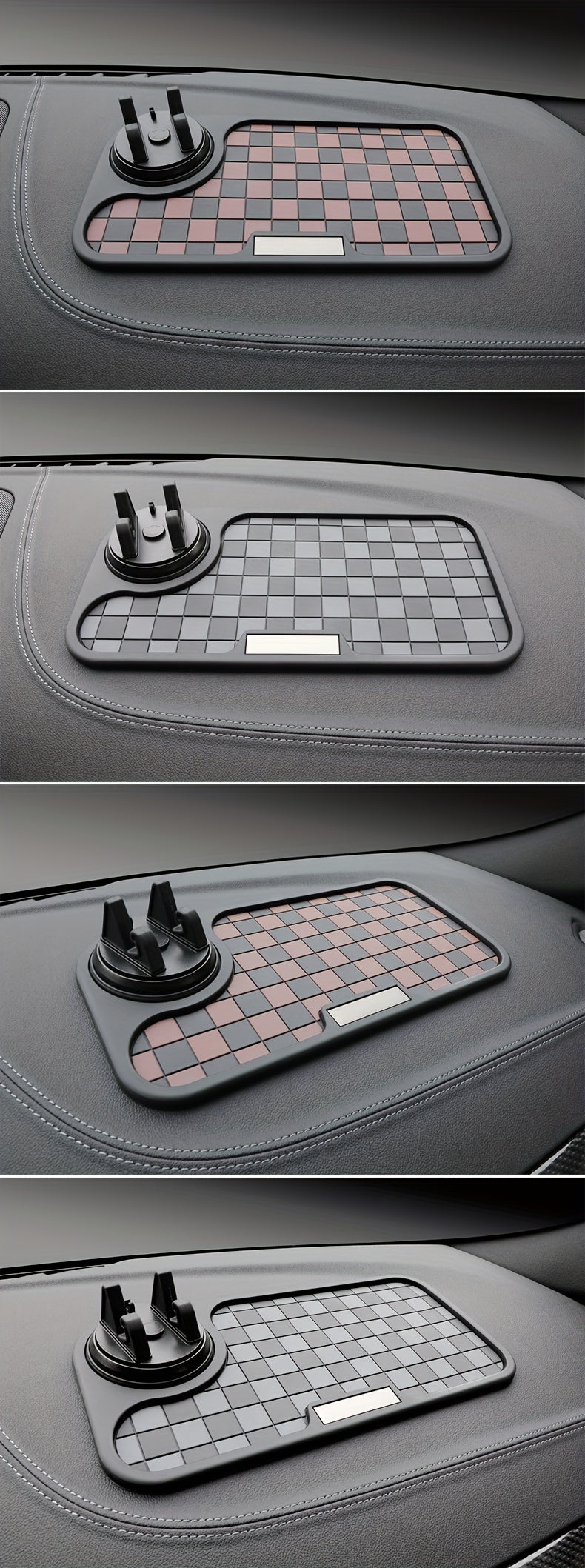 Car Dashboard Anti-Slip Mat Square Grid – Non-Slip Phone Holder Pad, Heat Resistant Ornament Storage Mat for Car Interior, Universal Fit, Deep Grey / Black Red