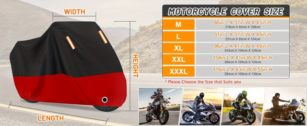 Motorcycle Cover 210D Oxford Cloth Waterproof All-Weather – Reflective Stripes for Harley Davidson Honda Suzuki Kawasaki Yamaha M & XXXL Black Red