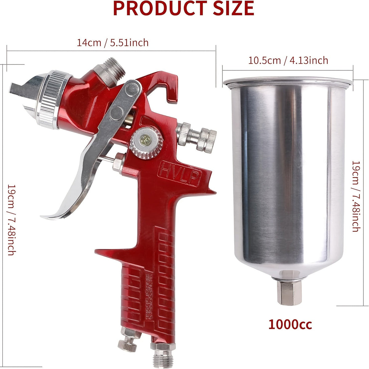 HVLP Gravity Feed Spray Gun Set – 1.4/1.7/2.0mm Nozzles, 1000cc Aluminum Cup for Automotive Painting, Base Coat, Clear Coat & Touch-Up