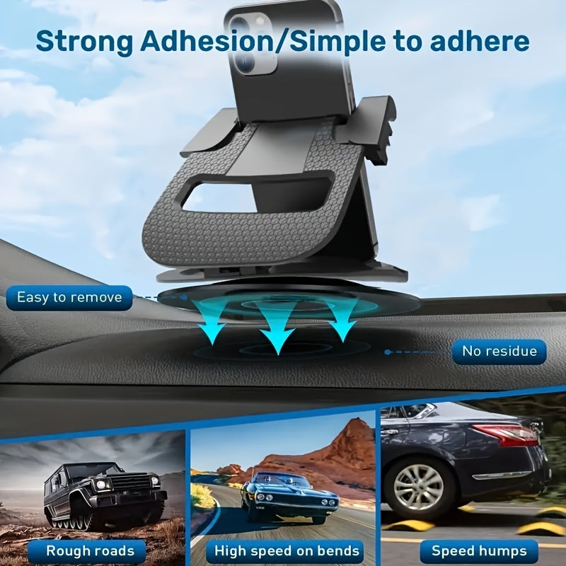 Dashboard Phone Holder for Car, 360° Rotating Universal Car Phone Mount Cradle for Hands-Free Driving, Adjustable Clamp Cell Phone Stand for iPhone Samsung Galaxy Android Smartphones