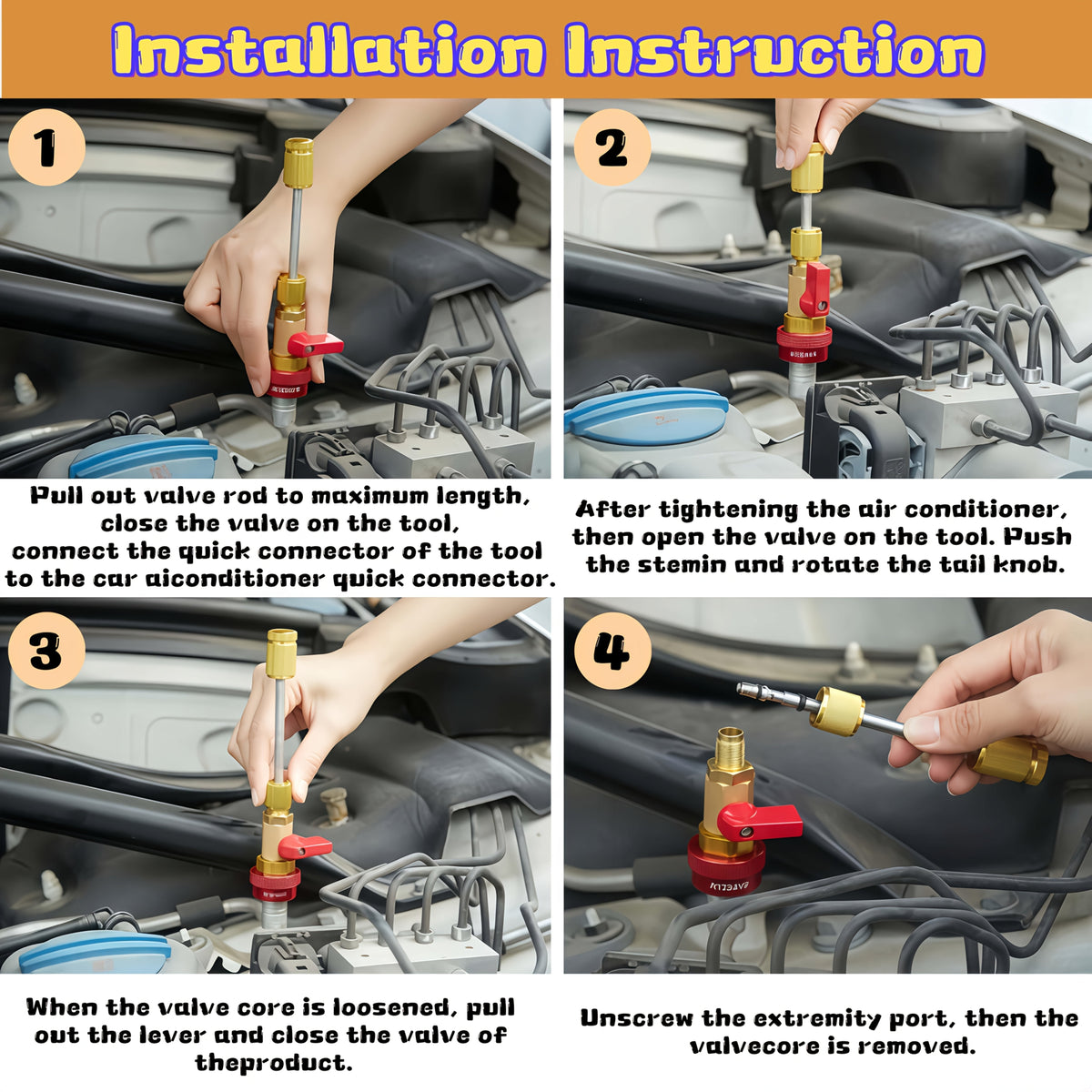 R134A Valve Core Remover & Installer Tool Kit, High Pressure Red & Low Pressure Blue, AC Refrigerant Valve Core Tool for Car Air Conditioning Systems