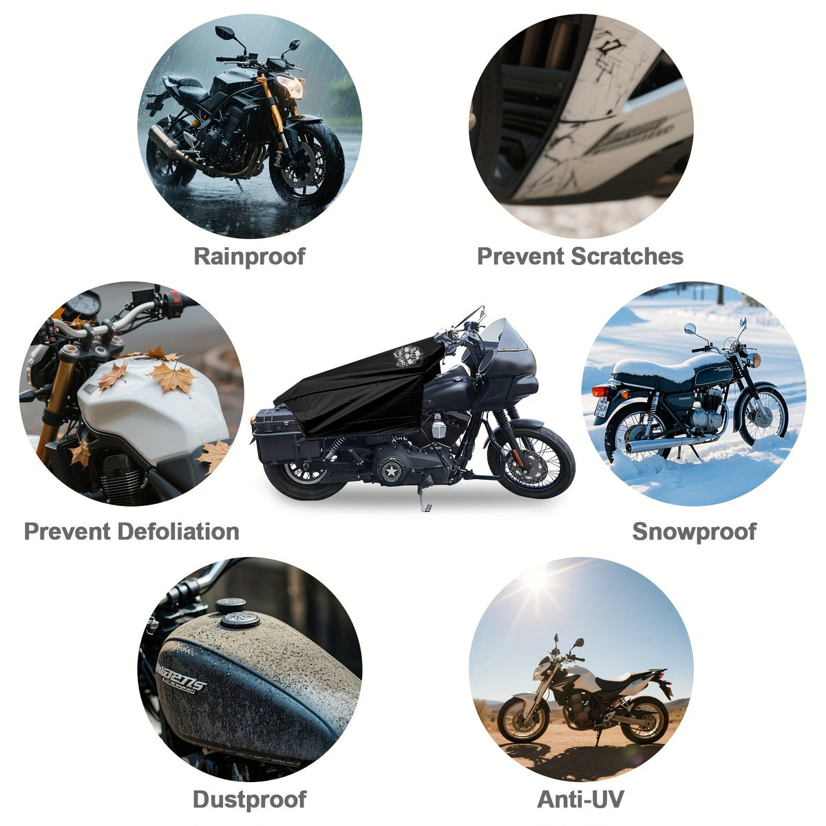 Motorcycle Seat Cover Waterproof 300D Oxford Cloth Half Cover – Rain Snow UV Protection for Touring Cruiser Bikes M 43in L 51in with Storage Bag