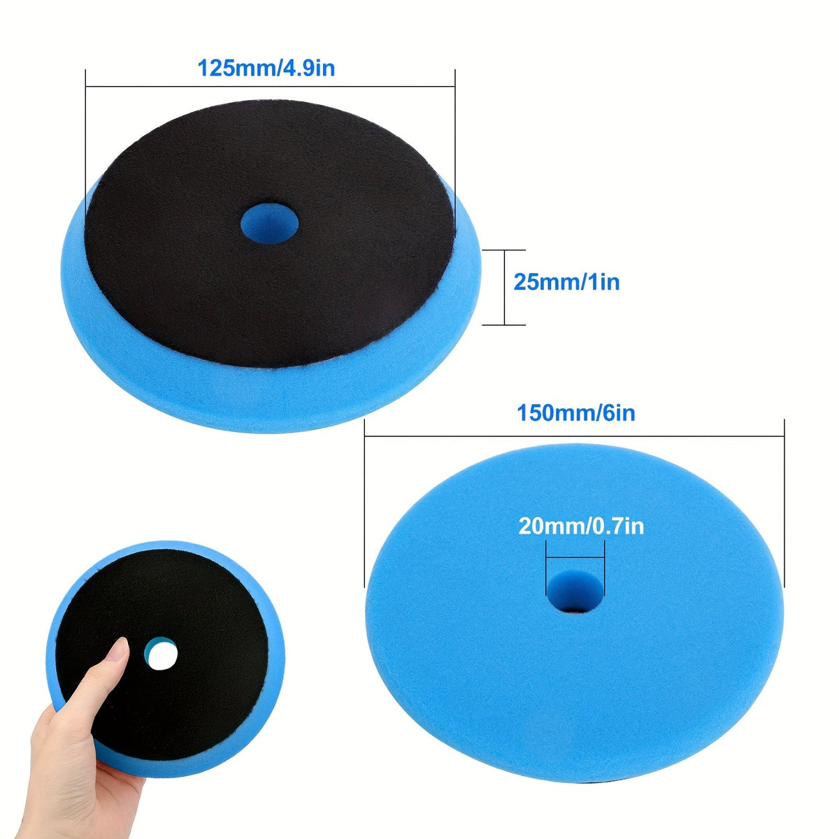 6-Inch Foam Buffing Pads 5-Pack – Beveled Edge Polishing Disc Set for Car Detailing | Sanding, Polishing & Buffing for Drill & DA Polisher