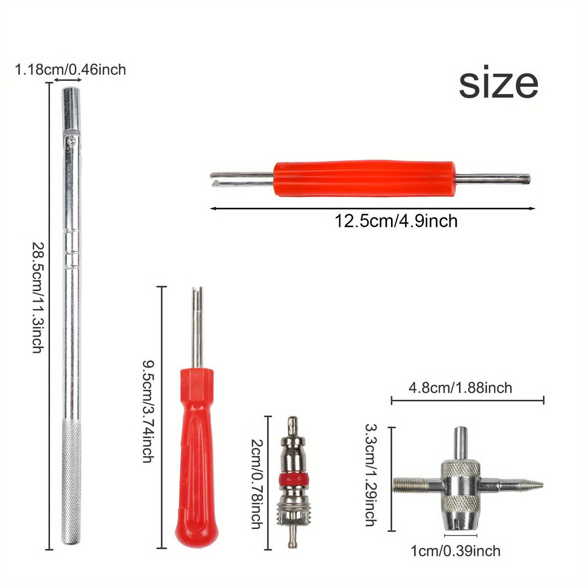 Tire Valve Stem Tool Kit 54-Piece, Valve Stem Puller Installer & Core Remover Set for Cars Trucks Motorcycles ATVs Bicycles, TR412 Stems, Copper Valve Cores & Caps Included