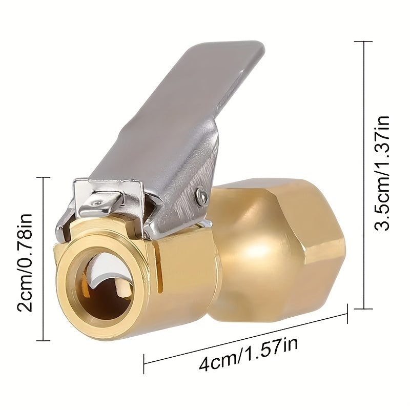 Brass Air Chuck 4-Pack Lock-On with Clip – Closed Flow Universal Tire Valve Chuck for Inflator Gauge & Air Compressor, Heavy Duty Metal