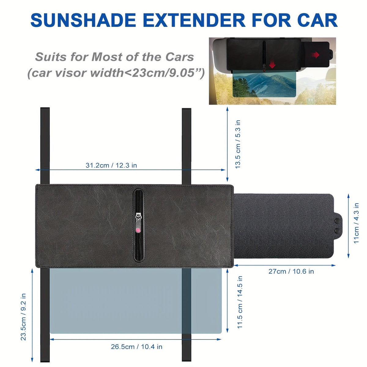Sun Visor Extender Polarized PC Material Clip-On – UV & Glare Blocking | Driver & Passenger Side Adjustable Universal Fit Car SUV Truck