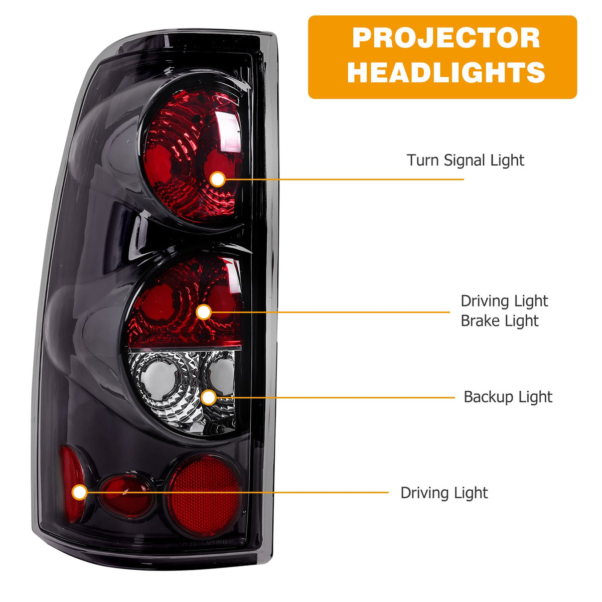 Tail Lights for Chevy Silverado 1500 2500 3500 1999-2006 & GMC Sierra 1999-2003, Direct Replacement Pair, Black Housing Red Lens / Smoked Gray, Polycarbonate Lens