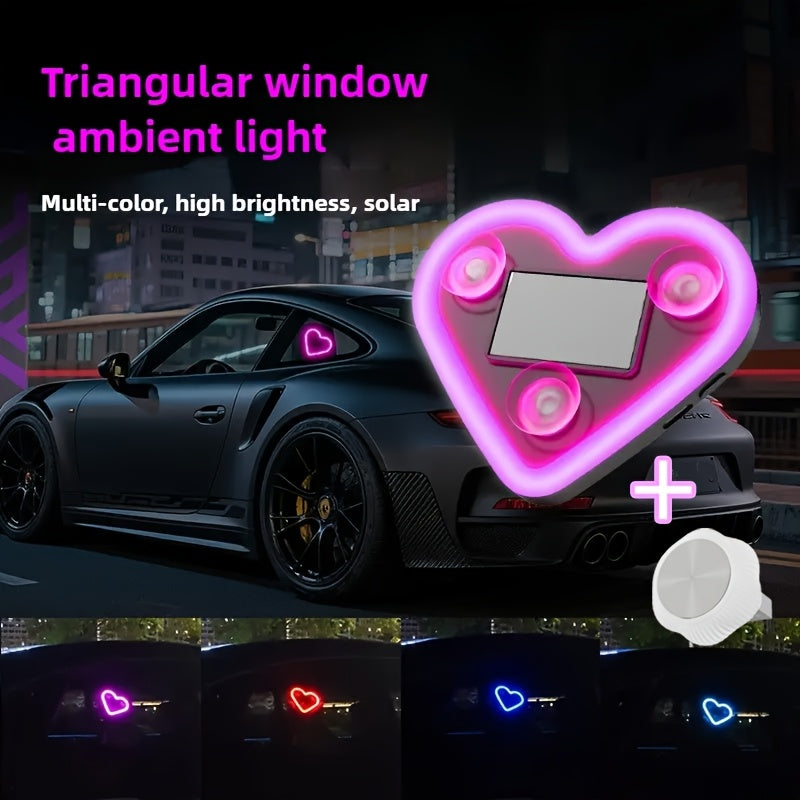 Car Interior Neon LED Mood Light – Heart & Flower Shaped Ambient Light for Car Window, Valentine's Day Car Decoration, 3 Colors