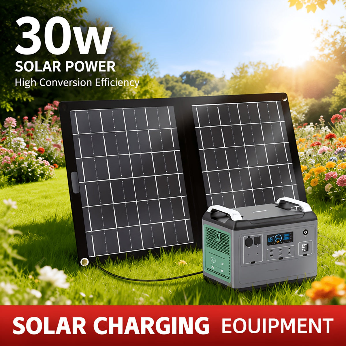 30W Portable Foldable Solar Panel Charger with USB Port | High-Efficiency Plug-and-Play Solar Charger for Phones, Tablets & Cameras – Camping, RV, Boat & Emergency
