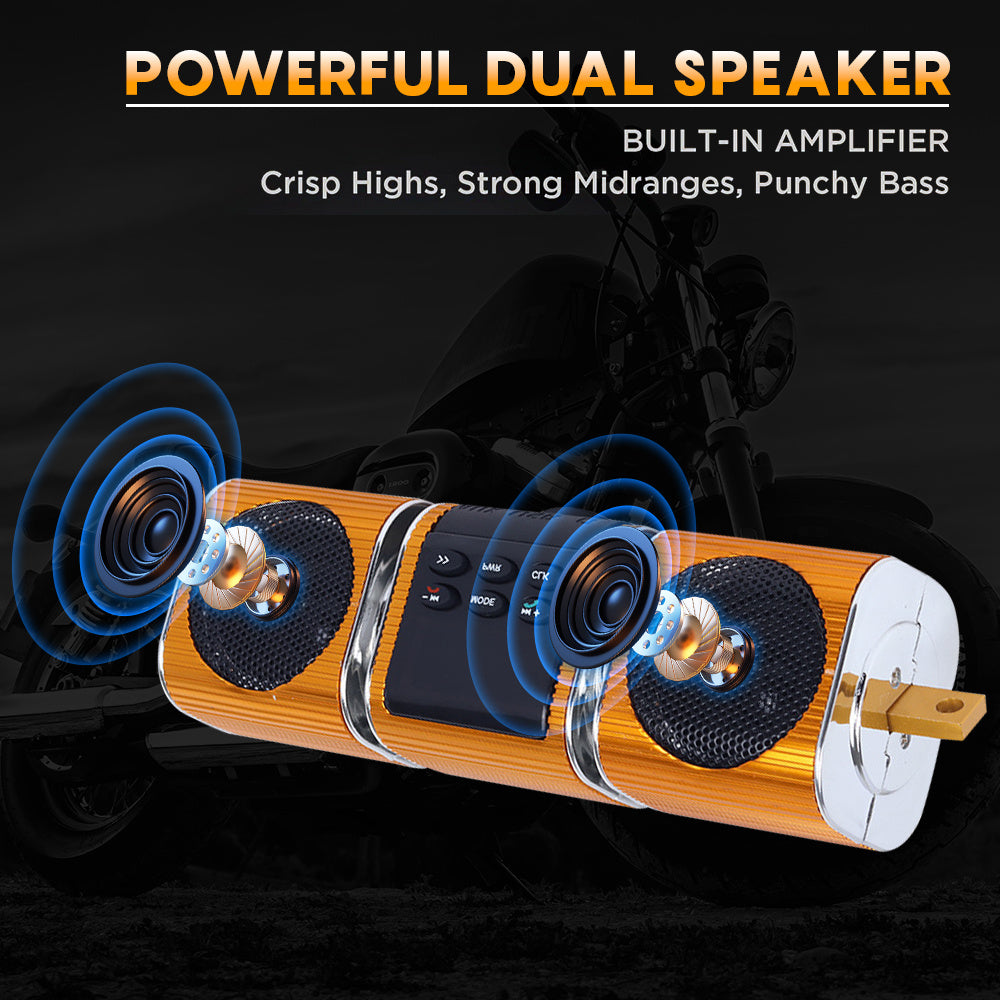 Motorcycle Sound Bar with Built-In Amplifier 12V Wireless Stereo MP3 Player Handlebar Mount for Motorcycle ATV UTV Scooter Off-Road Bike USB Input Button Control