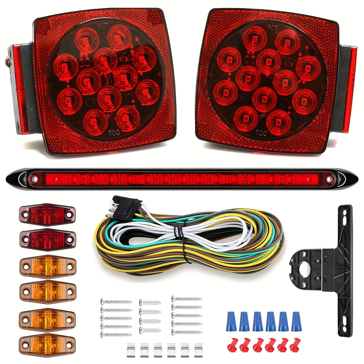 12V LED Trailer Tail Lights – Square Stop, Turn Signal, Brake & License Plate Light Kit for Trailers Under 80", Boat, RV, Camper & Utility Trailer