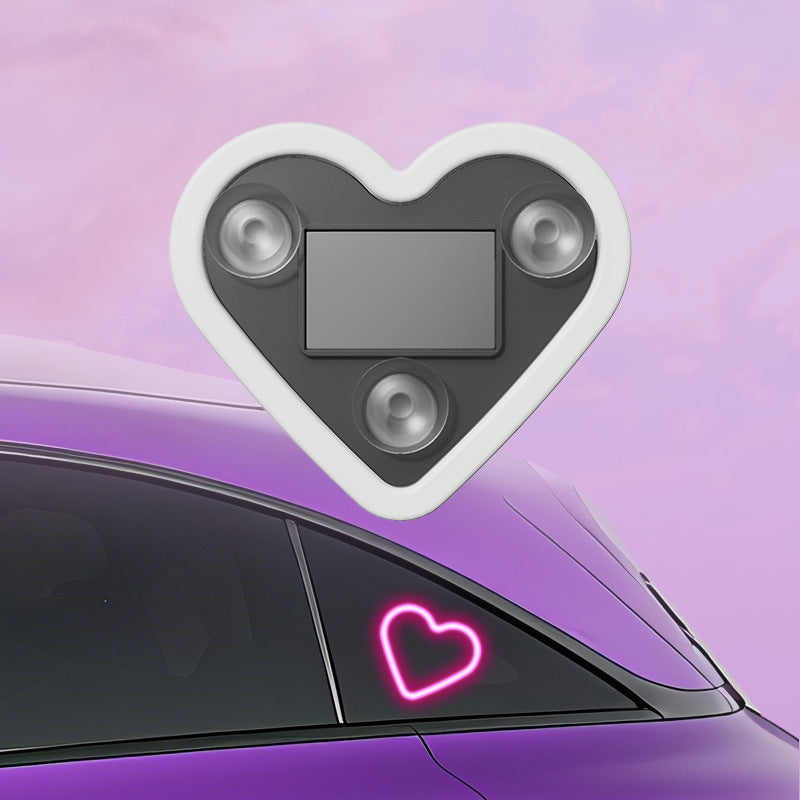 Car Interior Neon LED Mood Light – Heart & Flower Shaped Ambient Light for Car Window, Valentine's Day Car Decoration, 3 Colors